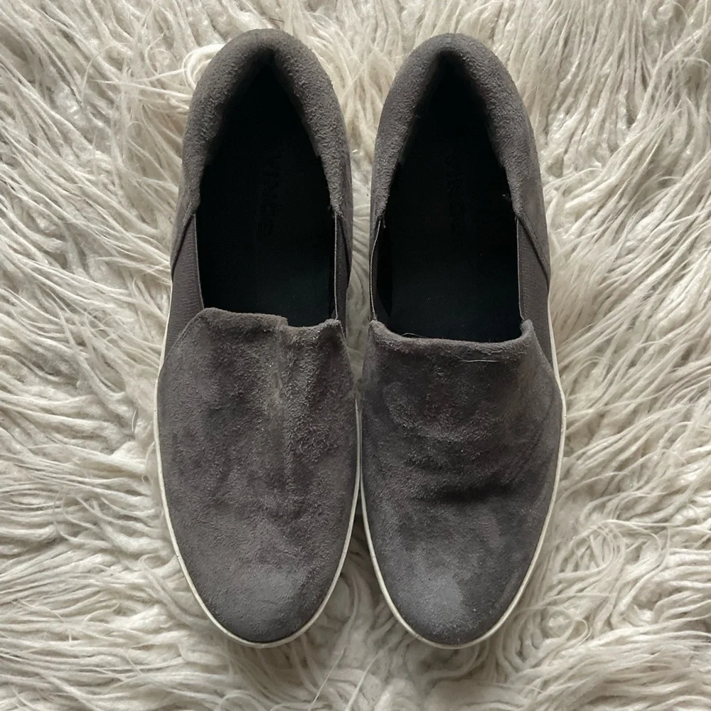 Vince Warren Gray Suede Leather Chunky Platform Flatform Slip-On Sneakers Size 6